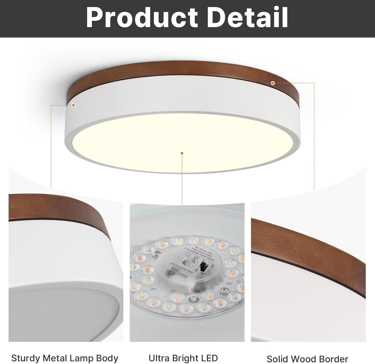 Led Flush Mount Ceiling Light: 11.8" Modern Dimmable White Walnut Wood Low Profile Close to Ceiling Light Fixture - 5CCT Round Minimalist Flat Overhead Lighting for Bedroom Laundry Hallway Living Room