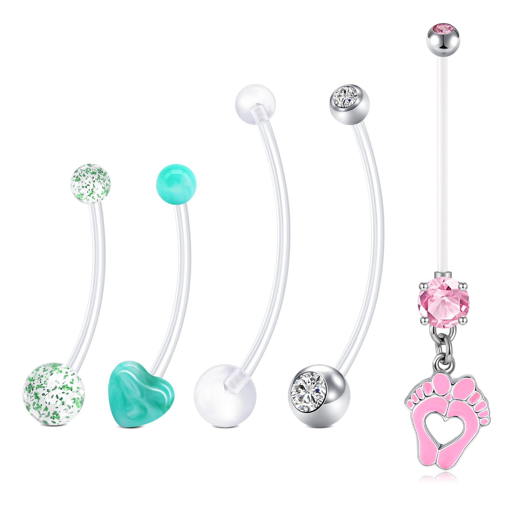 LAURITAMIPregnancy Belly Button Rings 14G Clear Acrylic Bioflex CZ Sport Maternity Belly Navel Ring Barbell Body Jewelry Piercing