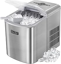 Ice Makers Countertop, KUMIO Stainless Steel Ice Machine 2.1L, 33 Lbs in 24 Hrs, 10 Bullet Ice Cubes Ready in 9 Mins, Self-Cleaning Ice Maker Machine with Scoop and Basket