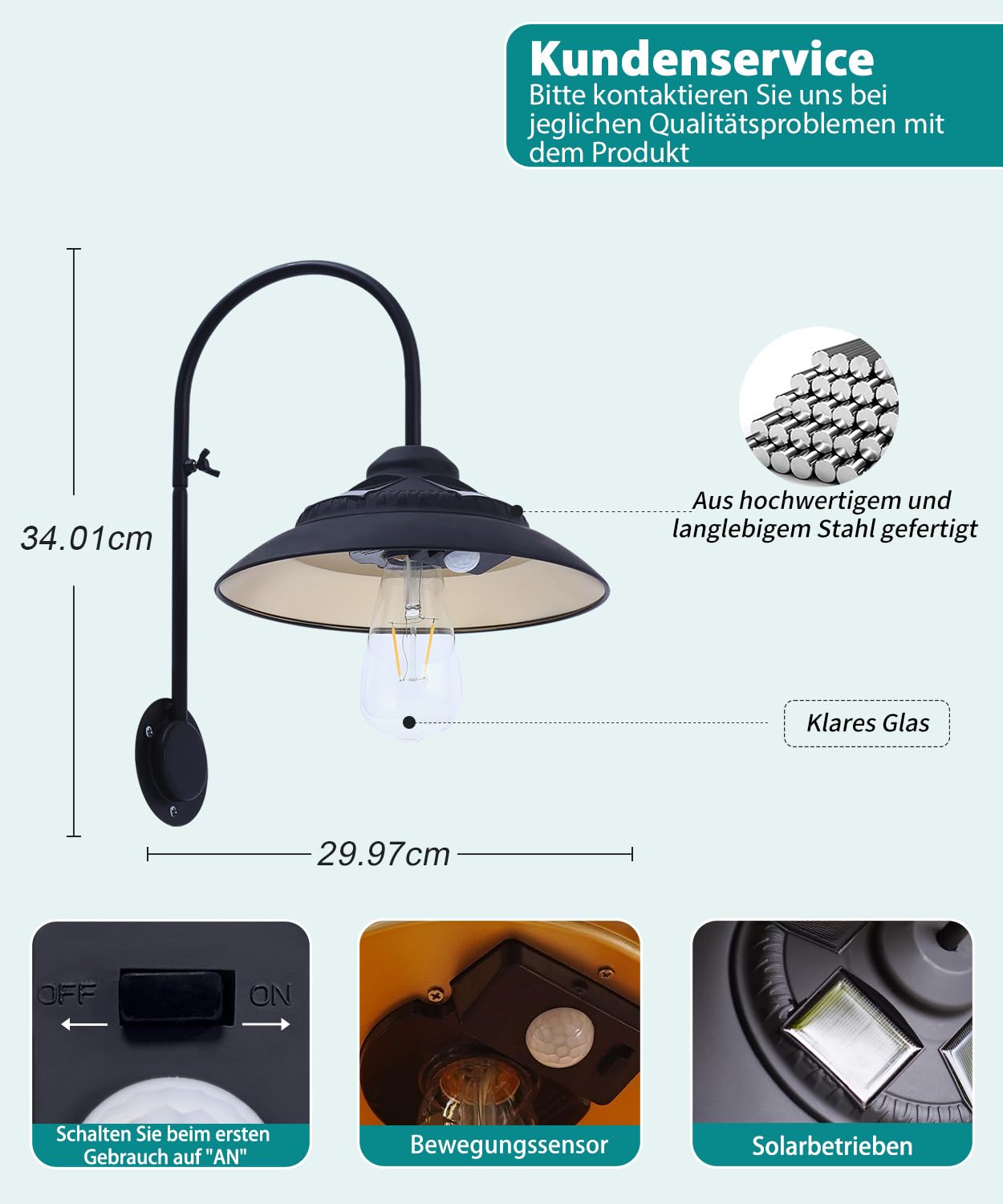 Metall Solarlampen für Außen Garten mit Bewegungsmelder 3 Modi Schwarz | Wasserdichte Vintage Deko mit LED Solarleuchten, Scheune Lampe, Wandleuchte für Garten Balkon Terrasse, Geburtstagsgeschenke