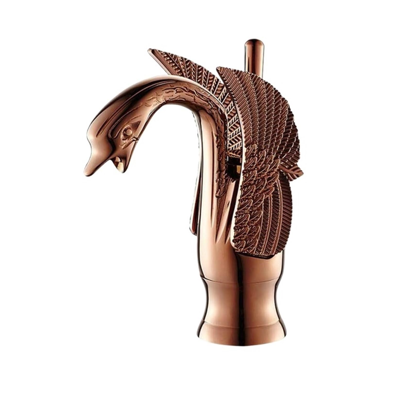 MXXQRHF Kitchen Faucets, Gold swan Shape Brass Bathroom Basin Sink Faucet hot and Cold Water Basin Faucet countertop Mounted Chrome swan Faucet (Short Rose Golden)