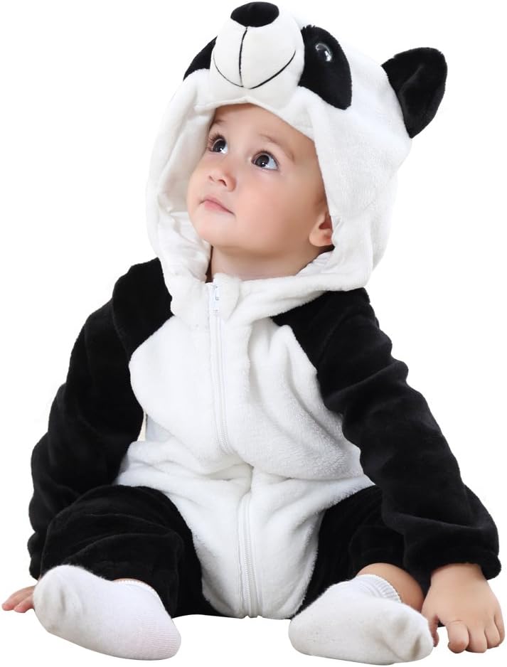 Unisex Baby Animal Costume Winter Autumn Flannel Hooded Romper Cosplay Jumpsuit