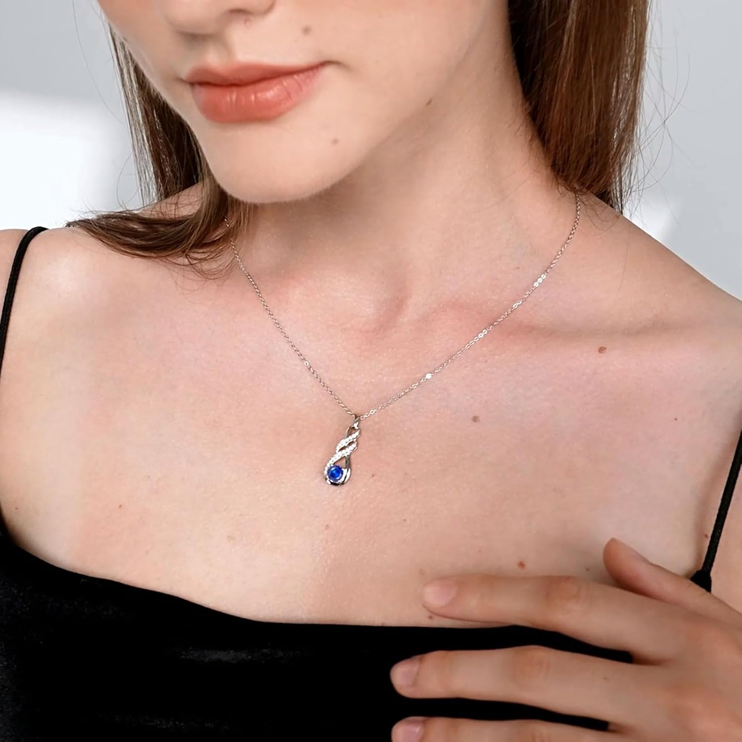 Birthstone Necklaces for Women 925 Sterling Silver Infinity Pendant Created Gemstone Jewelry for Her, 16"+2" - Image 2