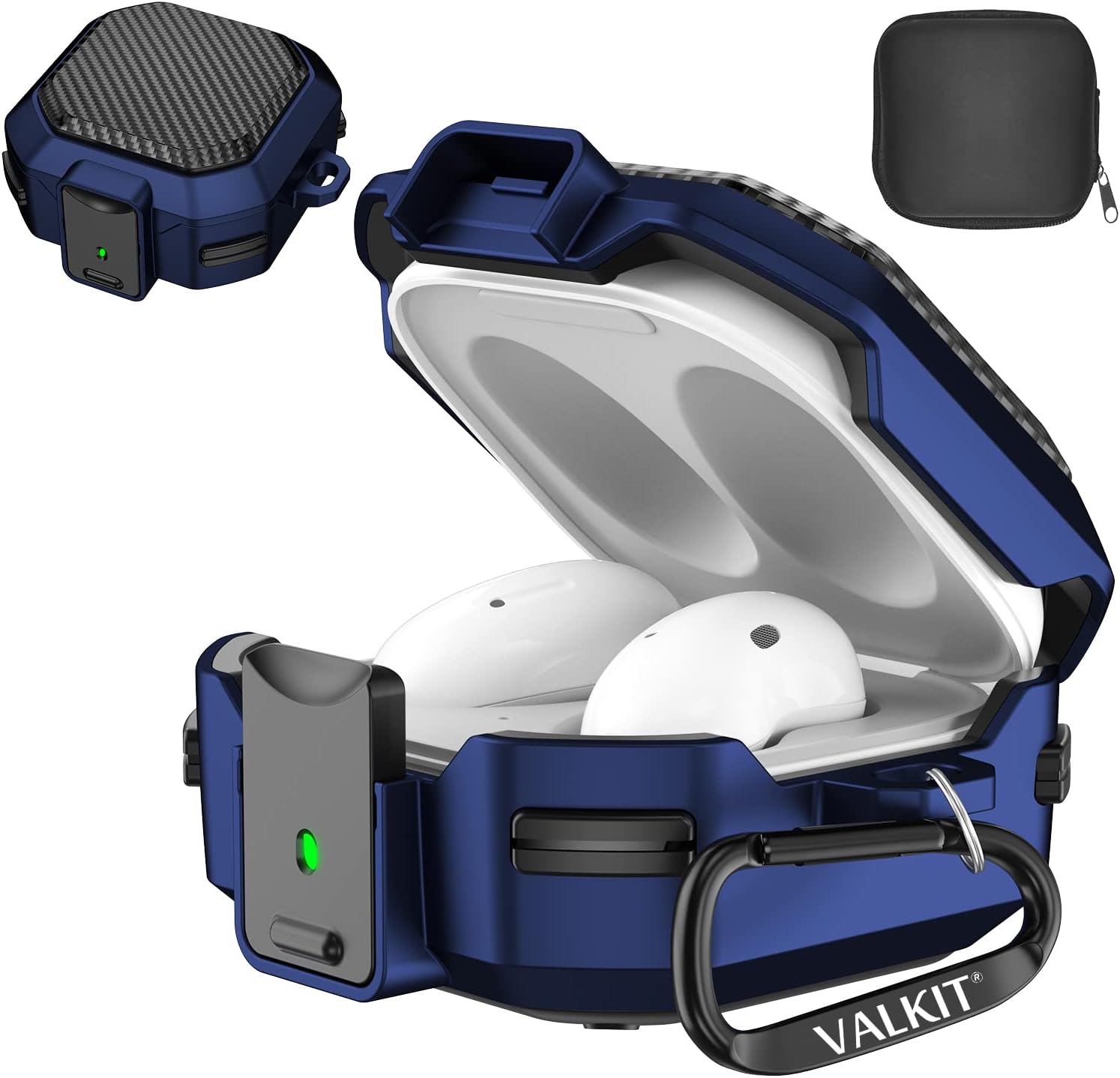 Valkit Compatible Galaxy Buds 2 Pro/Galaxy Buds 2/Galaxy Buds Pro/Galaxy Buds Live Case Cover with Lock, Carbon Fiber Shockproof Protective Case for Men Women with Keychain for Samsung Earbuds,Blue