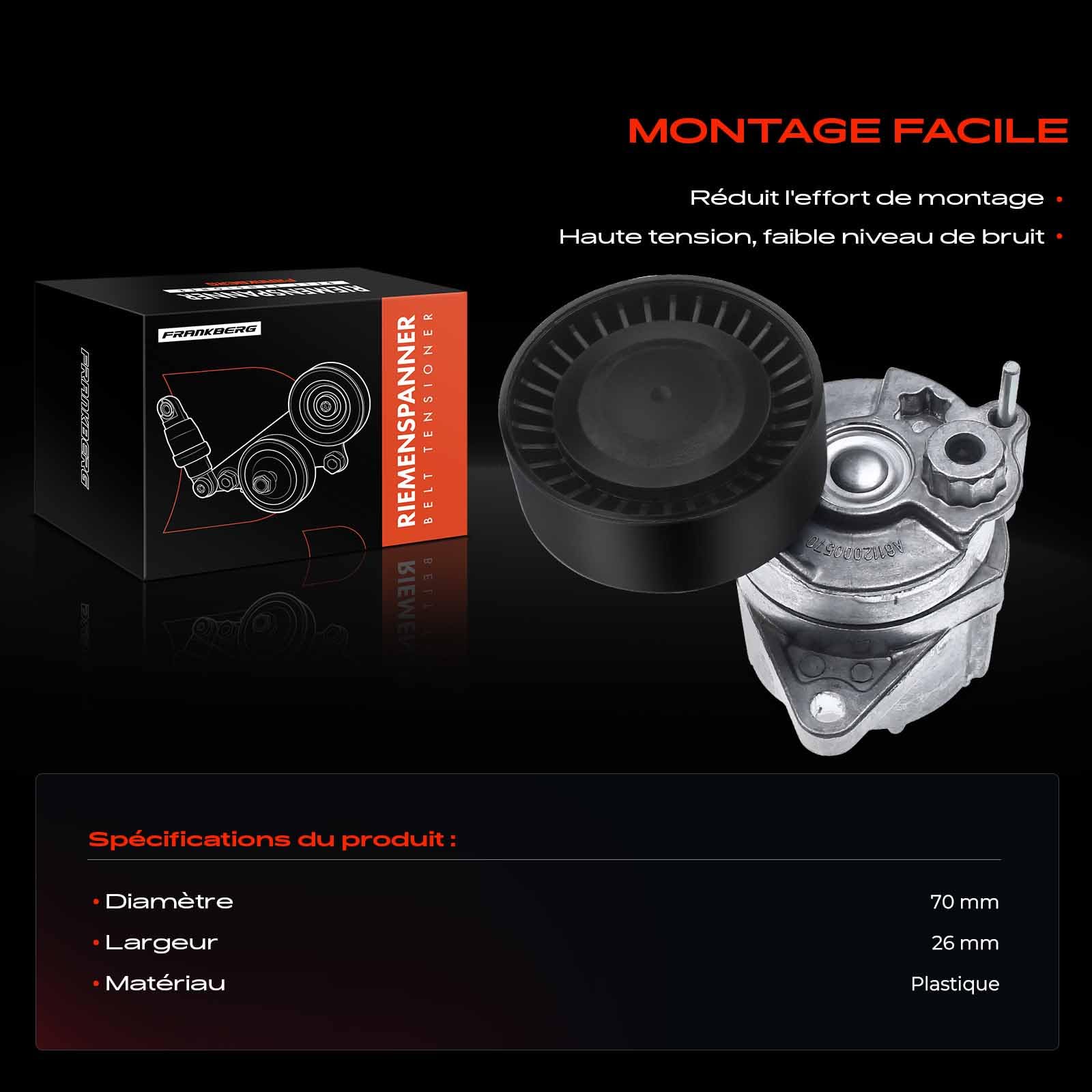 Frankberg Poulie de tension, tendeur de courroie, courroie trapézoïdale à | Compatible avec: , Sprinter 3-T Bus 903, Classe C T-Model S203, Sprinter 3-T Fourgon 903, Vito Bus W639