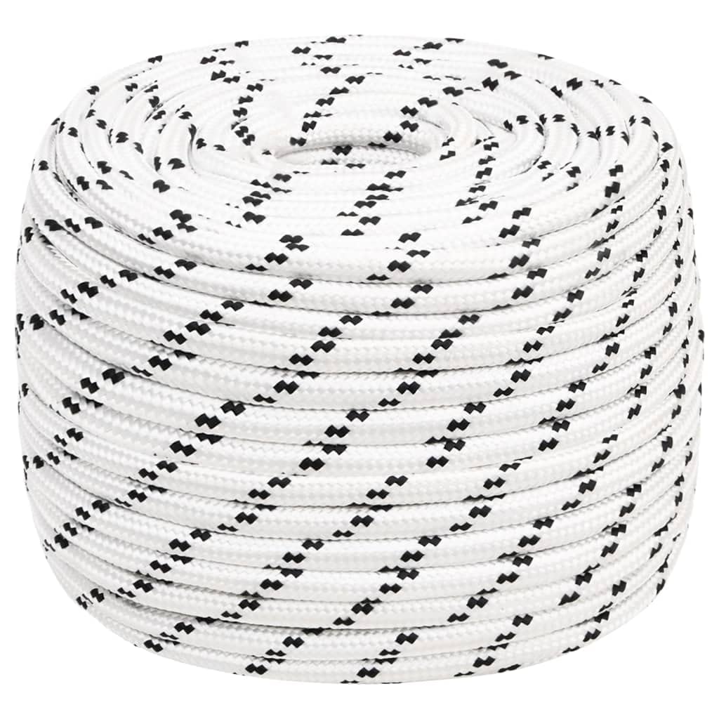 vidaXL White Braided Polyester Boat Rope 14mm x 100m - Multipurpose Anchor Line Cord with 2200 kg Breaking Strength and UV Resistance