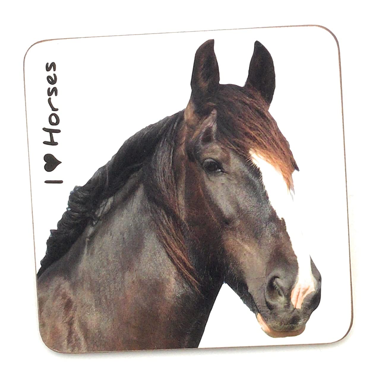 I Love/Heart Horses Dark Brown Horse Pet Coaster For Drinks, Coffee, Tea. 9.5 x 9.5 cm. Birthday Present, Christmas Stocking Filler, Horse Dad/Mum Gift, Horse Lovers.