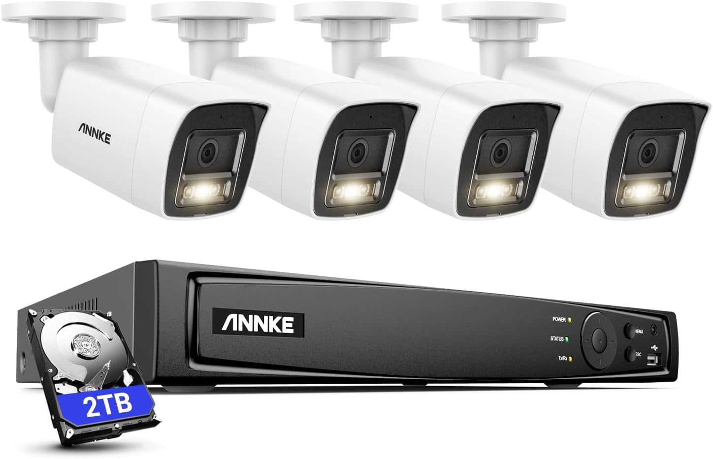 ANNKE H800 4K PoE Security Camera System, 12MP 8CH H.265+ NVR with 2TB Hard Drive for 7/24 Recording, AI Human/Vehicle Detection, 4x8MP Outdoor Bullet IP Cam, 4mm Lens, IP67, Built-in Mic&SD Card Slot
