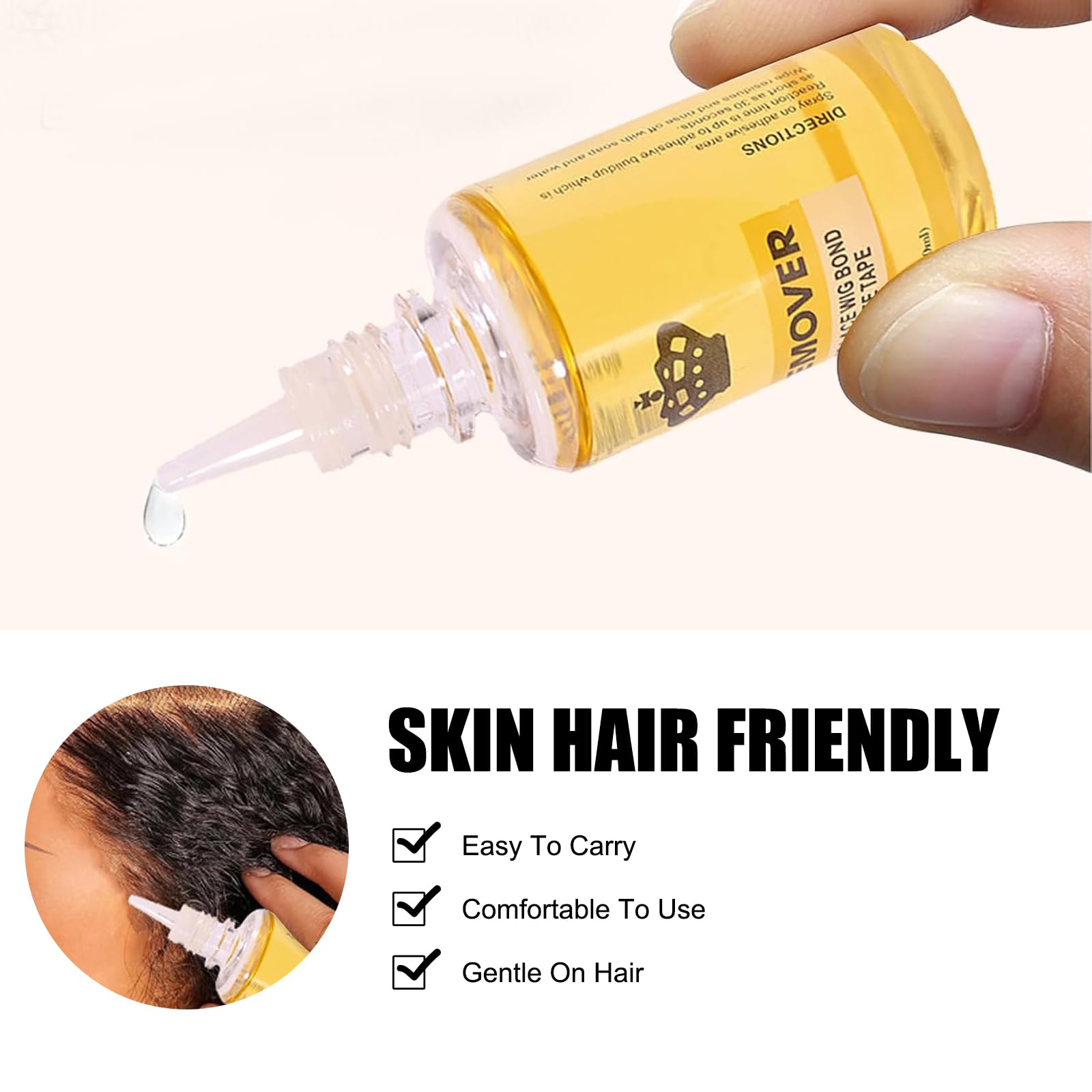 Roinaid 2 unidades de cinta para extensiones de extensión, removedor de extensiones de cinta adhesiva, disolvente para extensiones para eliminar residuos de pegamento, sistemas de cabello cosméticos,