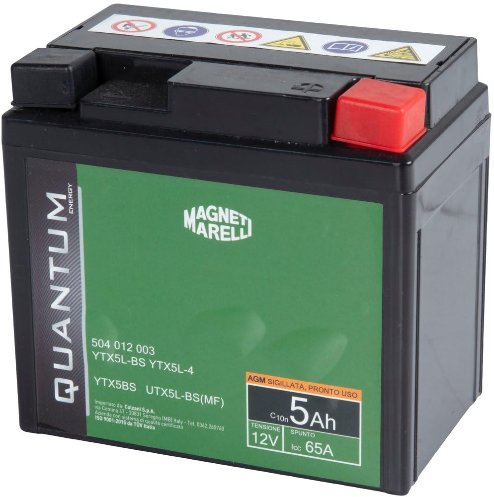 Magneti Marelli Batteria Quantum 5Ah AGM 65A Sigillata | Batteria Moto 12V Precaricata | Tecnologia AGM Senza Manutenzione Per Avviamento Affidabile E Prestazioni Costanti