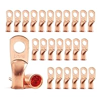 Vista 23 de 1/0 AWG 1/4" Stud (25 piezas), Terminal de Anillo de Batería de Servicio Pesado, Conectores de Calibre 0, Lengüetas de Alambre de Cobre de 1/0