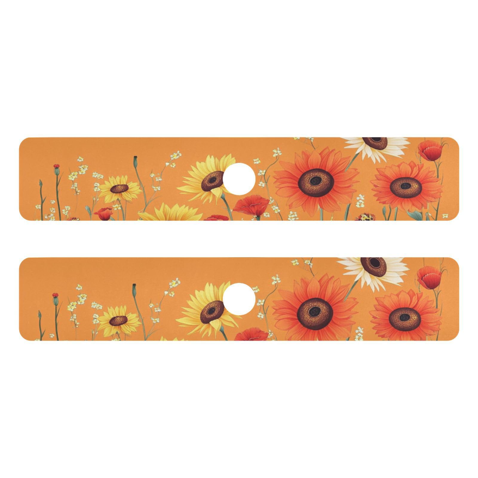 Cartoon Orange Sunflowers Poppy Kitchen Sink Splash Guard Faucet Mat Diatomite Absorbent Pad for Bathroom RV 30x5.4in 2PCS water