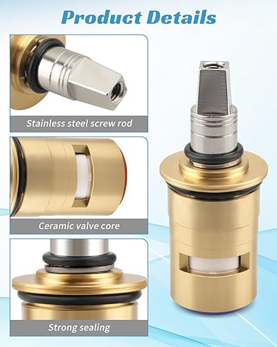 Miniatura 3 de Kit de cartucho de grifo de cerámica de 14 vueltas para agua fría y caliente Reemplazar 1-099XKJKABNF 1-100XKJKABNF Construcción duradera de latón y