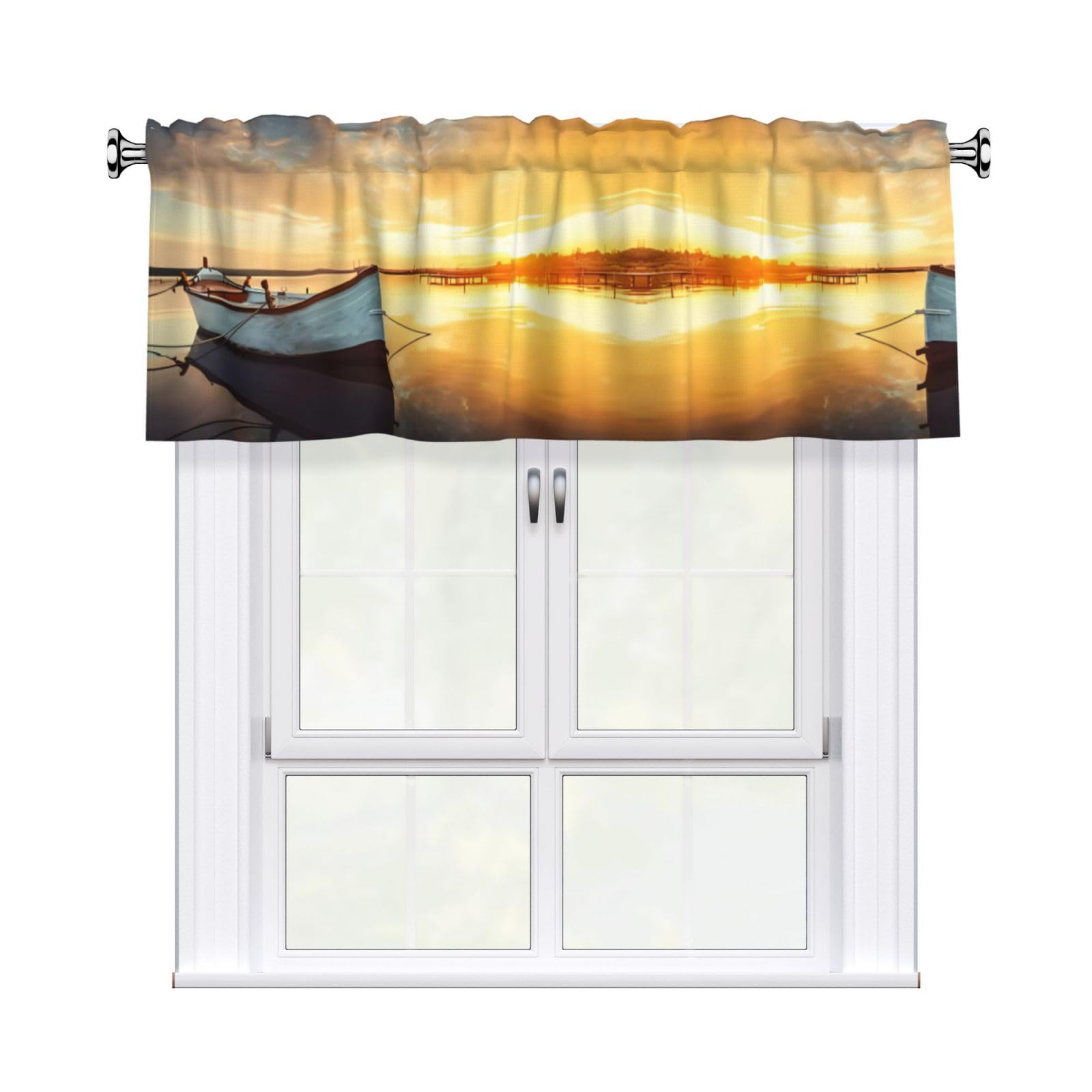 HJFCZH Small Boat on The Water Prints Durable Window Layer – 54x18 Inch 100% Polyester Peach Skin Valance for Long-Lasting Style