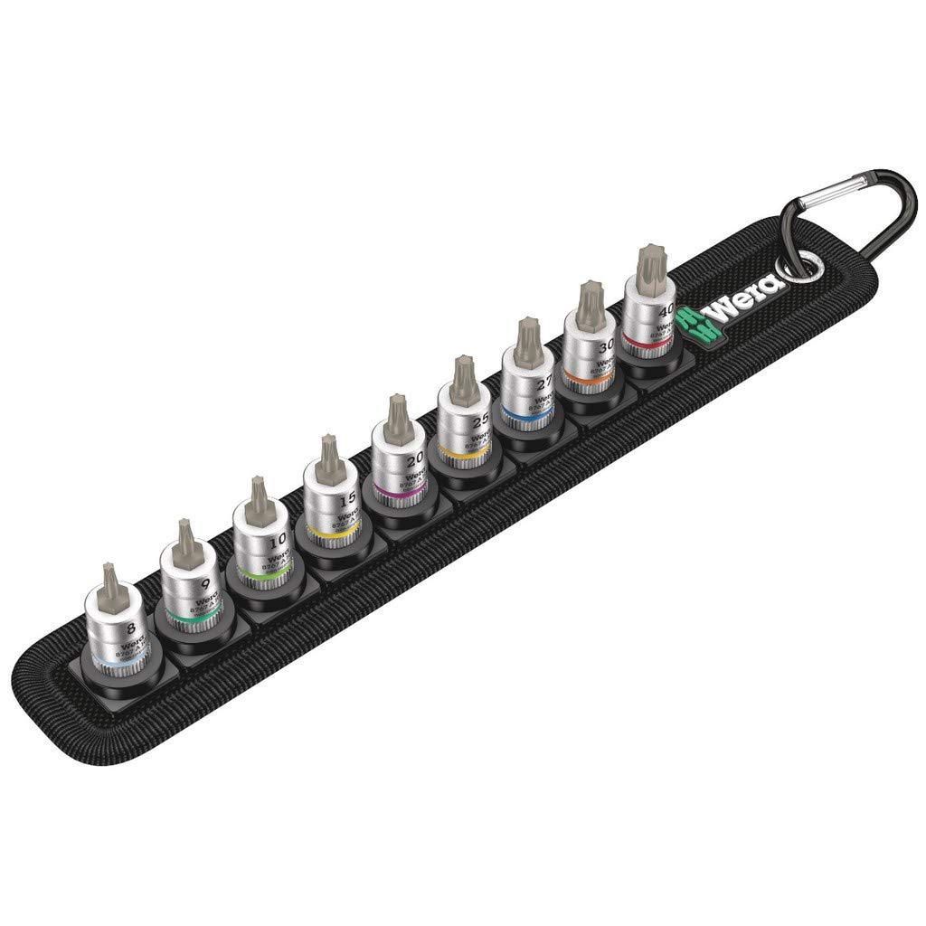 Wera 05003882001 belt 3 Torx Hf zyklop Jeu de Douilles à embout Zyklop torx à emmanchement 1/4" avec fonction de retenue, Noir, Set de 9 pièces