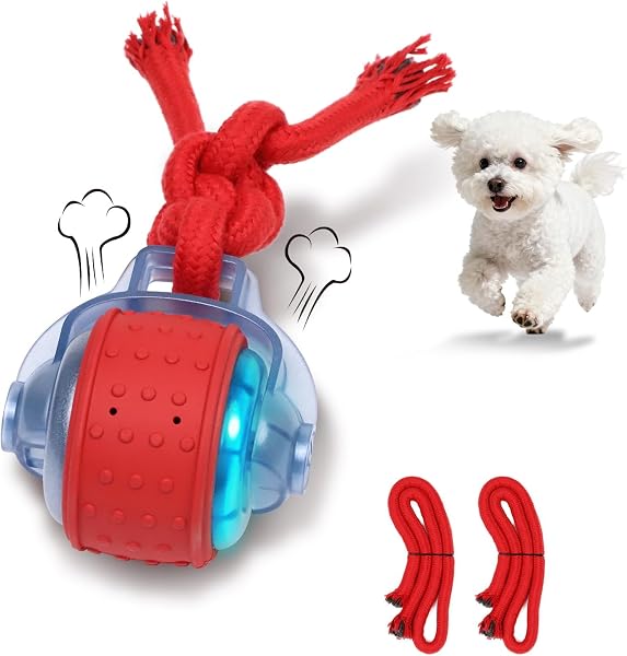 Mdupw Interactive Dog Toy, Electric Dog Toy with Random Movement Trajectory and Rope Design, Rechargeable Dog Ball Suitable for Puppy