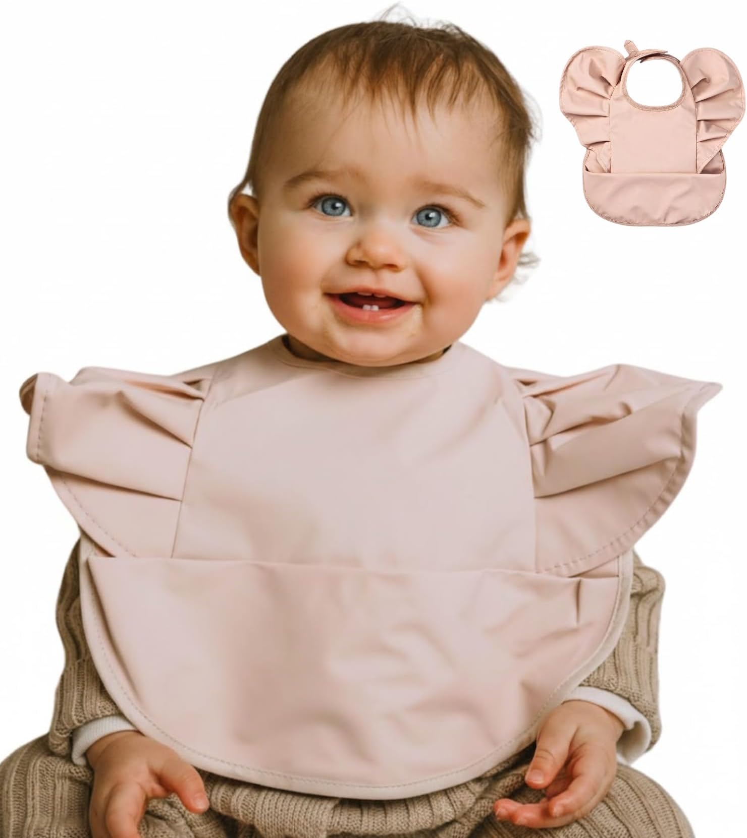 CuddoBaby Baby Bibs, Waterproof Feeding Bib with Large Pocket, Mess Proof, Wide Fit Adjustable, Quick Dry Food Catcher