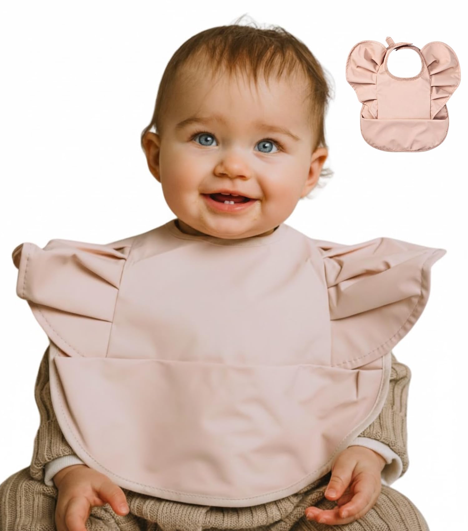 CuddoBaby Baby Bibs, Waterproof Feeding Bib with Large Pocket, Mess Proof, Wide Fit Adjustable, Quick Dry Food Catcher