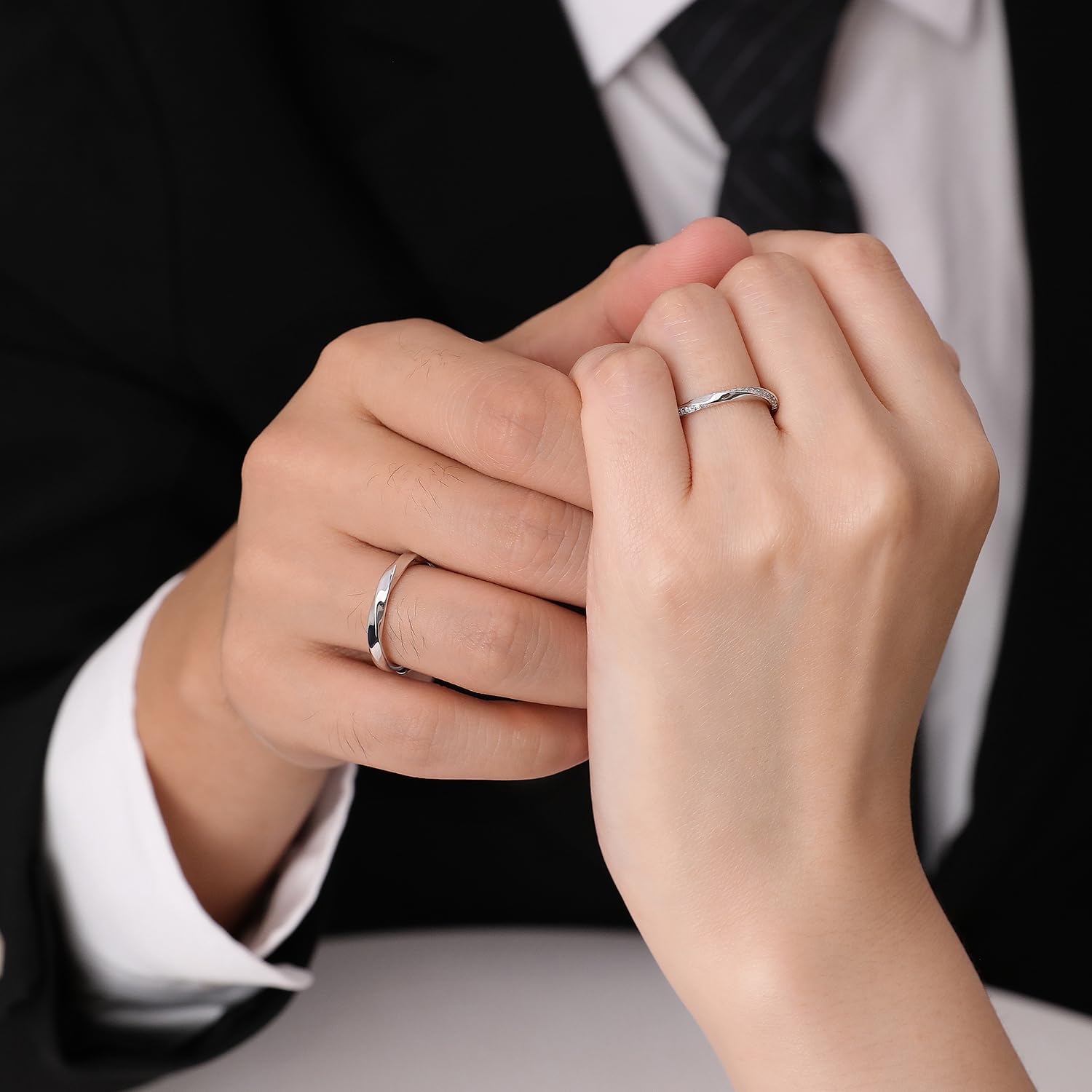 Meissa Anillos para Hombre de Plata 925 Anillos Pareja de Compromiso Ajustable con Circonita Cúbica Anillos de Boda Joyas de Boda (Juego de Dos Anillos)