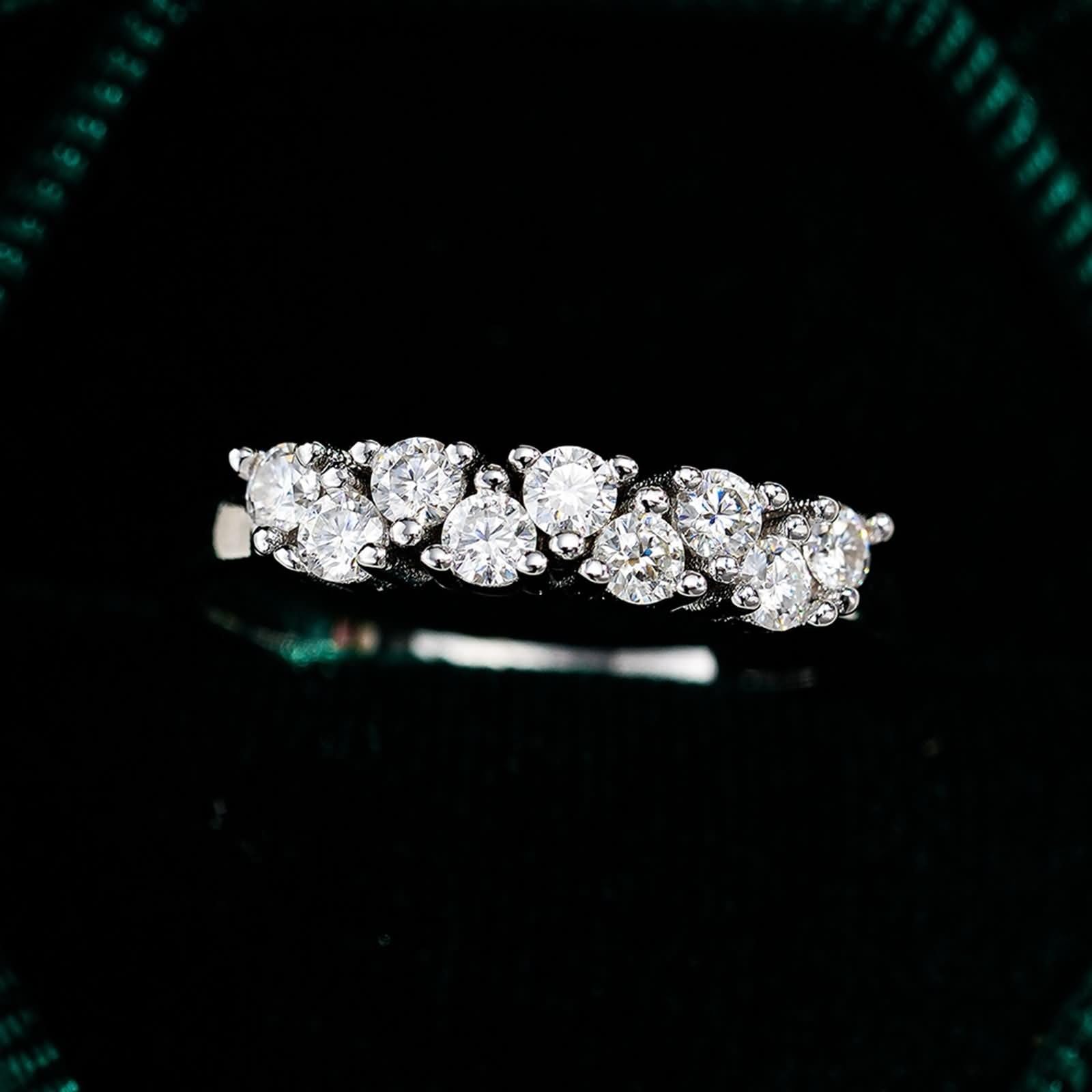 Anillo de mujer de oro blanco con moissanite, alianzas de oro auténtico, media eternidad, anillos de compromiso, anillos de oro para mujer