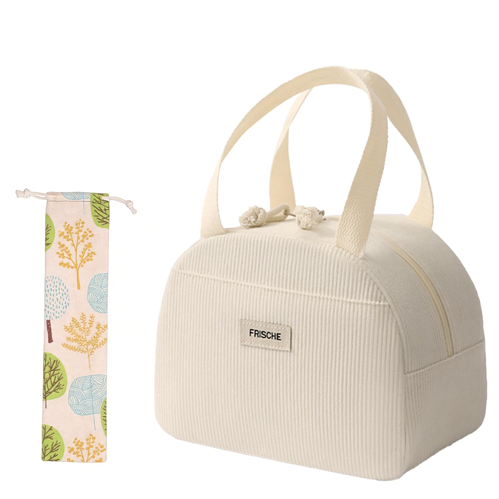 GoPaw Lunch Bags for Women,Corduroy Ladies Lunch Bag 6.5 L Insulated Cute Girls Cooler Lunch Tote Bag for Work, School, Picnic with Insulated Liner (Beige)