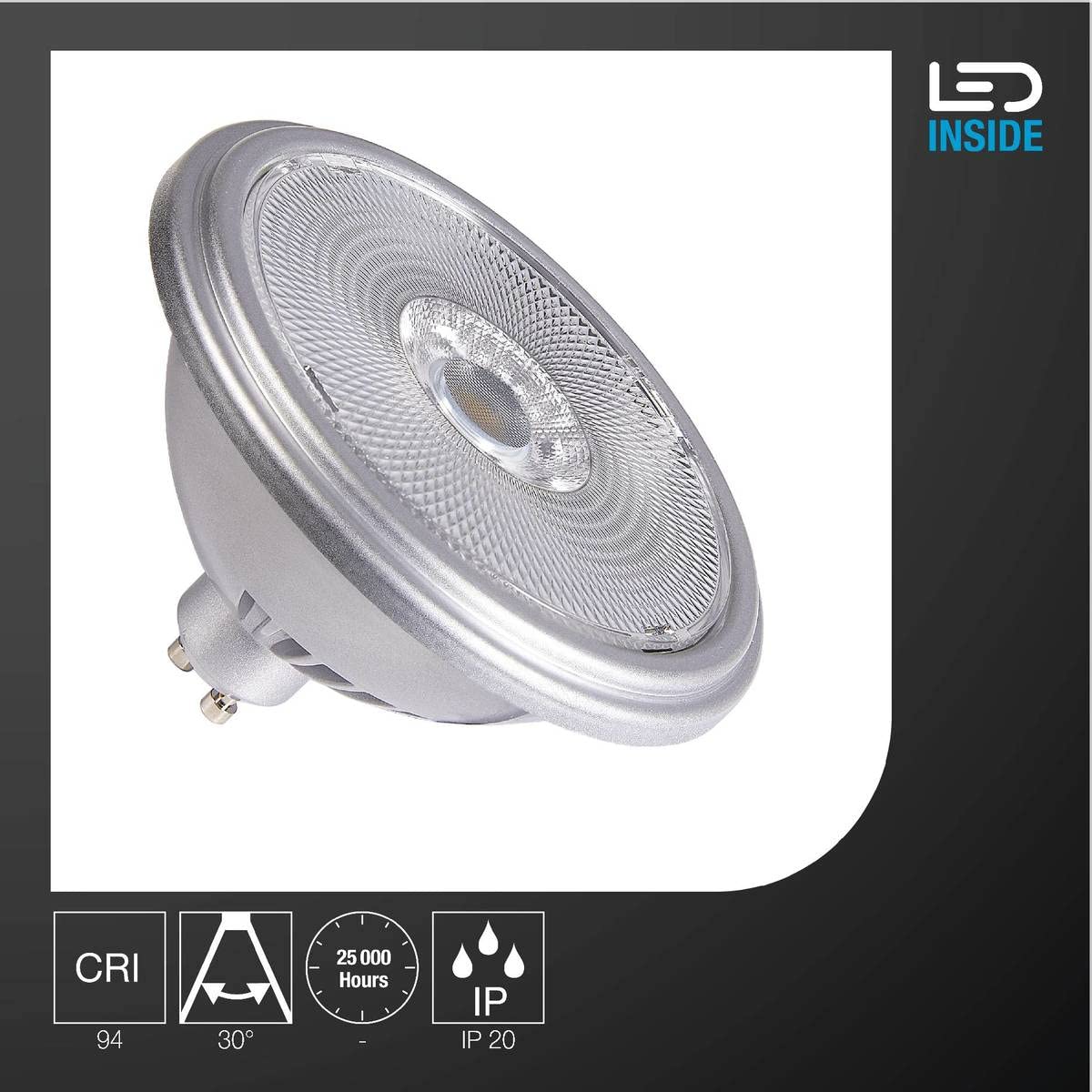 SLV Lampe LED QPAR111 / Ampoule LED GU10 3000 K 12,5 W 950 lm Argenté à intensité variable