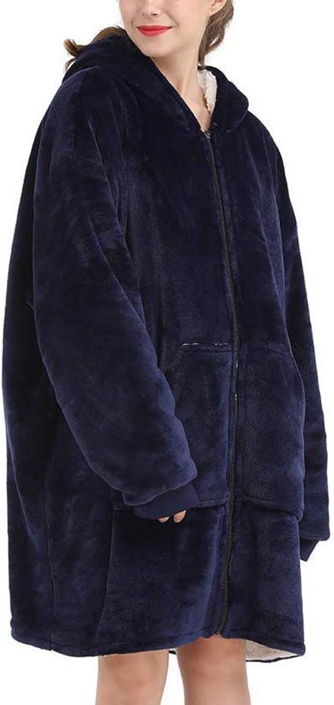 Flygo Oversized Hoodie Wearable Blanket Fleece Flannel Sweatshirt Warm Zipper Sherpa Lined Blanket for Adults Men Women
