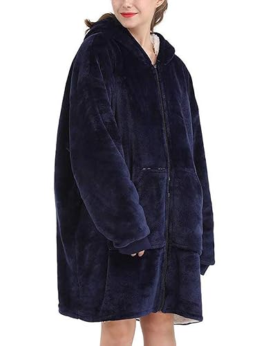 Flygo Oversized Hoodie Wearable Blanket Fleece Flannel Sweatshirt Warm Zipper