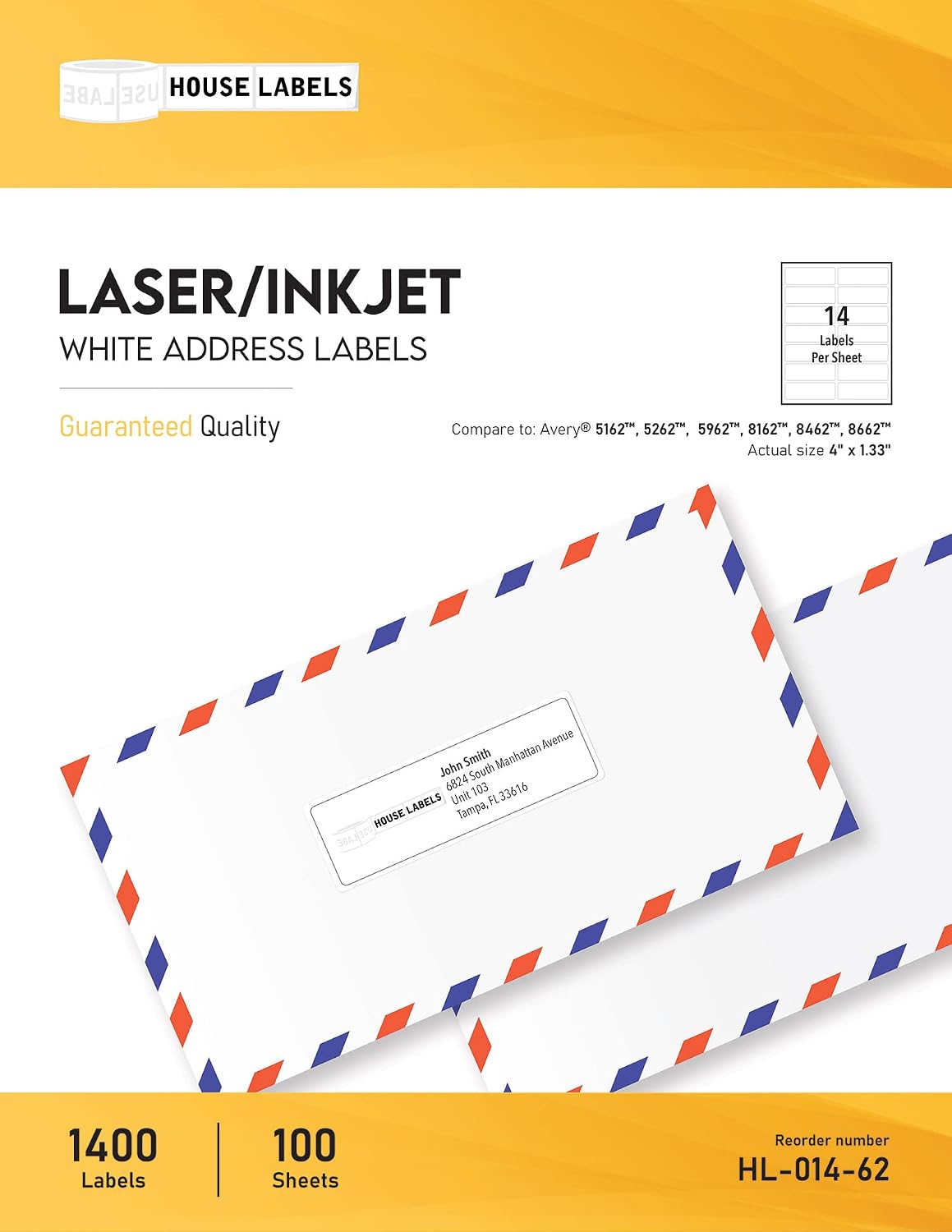 400 Sheets; 5,600 Labels, 14-UP, Address/Mailing Labels (4.0" x 1-1/3") - BPA Free!