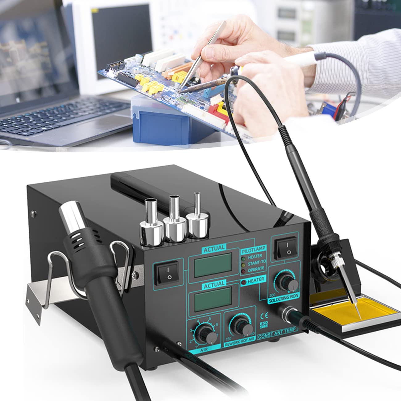 ZhiLianZhao Led Digital Hot Air Gun Welder Solder Iron, 2 In 1 Soldering Station, with Heat Gun, 862D,A