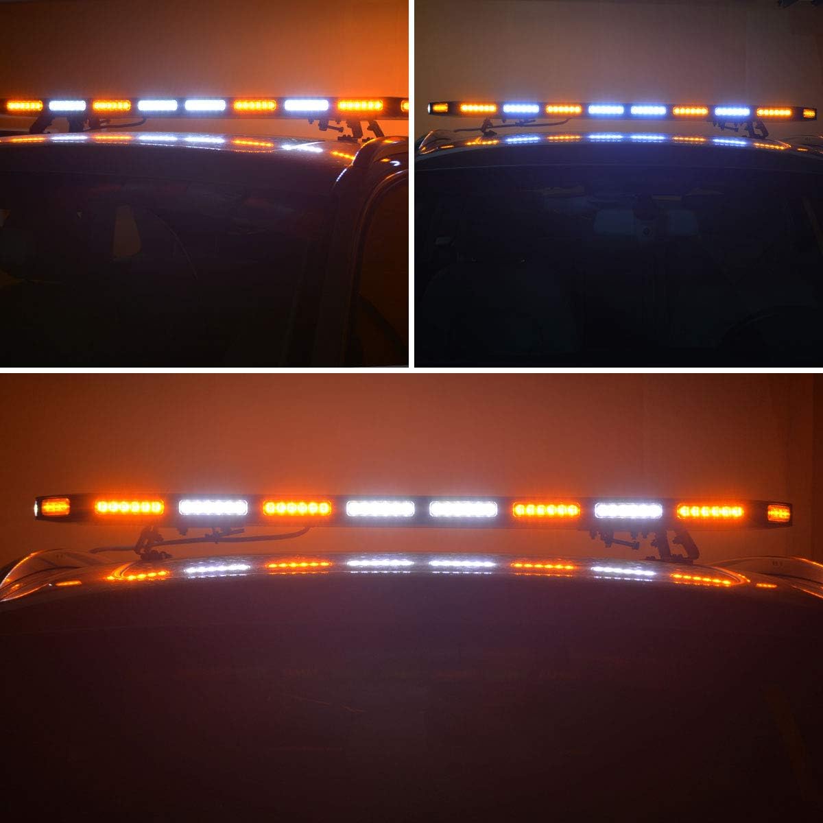 YITAMOTOR Strobe Light Bar 48 inch Amber White 120 LED Emergency Hazard Warning Light Bar Law Enforcement Security Strobe Beacon Alley Lights Rooftop Caution Flashing Light Bar for Vehicle Roof Safety