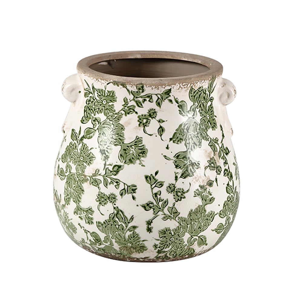 Große grüne keramische Töpfe für Pflanzen, Vintage-Pflanztopf für Zimmerpflanzen, Blumentopf mit Rissglasur-Finish, rustikaler toskanischer Keramiktopf für die Gartenarbeit,M,with Hole