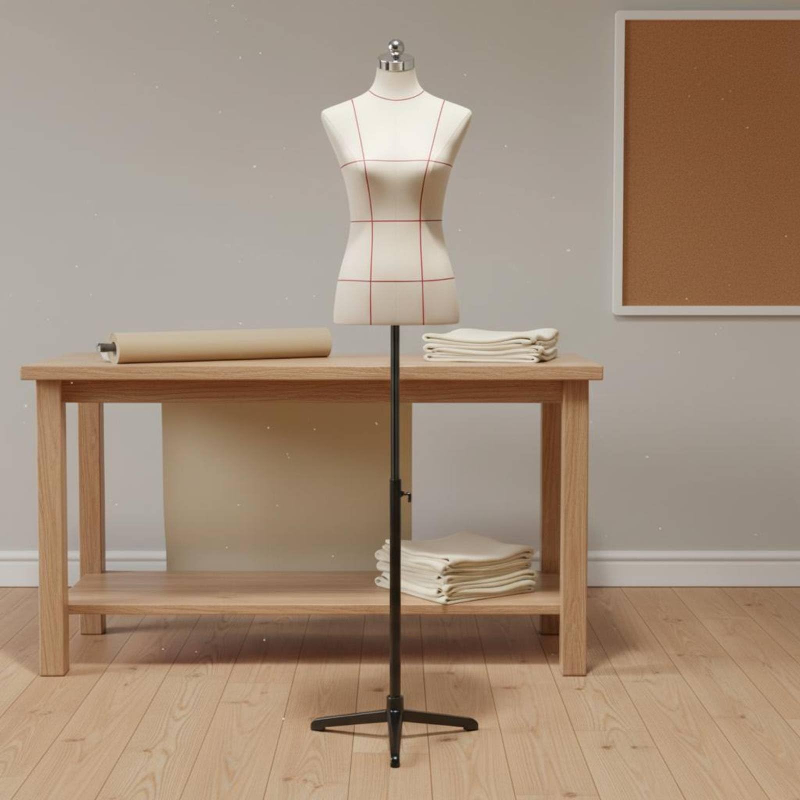 Manichino Donna per Sartoria Busto da Vetrina Torso Femminile per Cucito Modello da Lavoro Superficie Puntinabile , Nero , Base Triangolare Nera