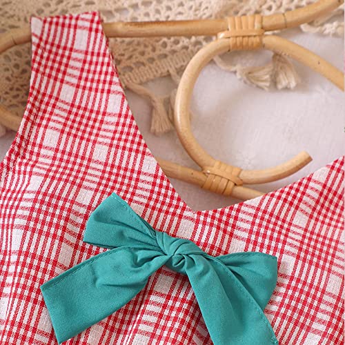 Little Girl Cotton Dresses Small and Medium Sized Children's Summer Sleeveless Vest Plaid Bowknot Dressed for4