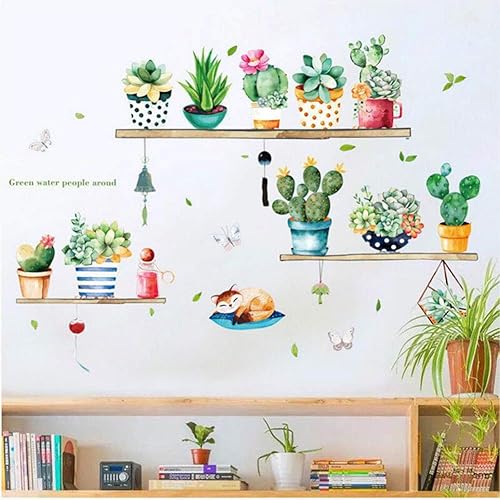 Calcomanías decorativas de pared de cactus y suculentas, 36 calcomanías de pared de plantas verdes de cactus estilo pastoral, calcomanías de pared