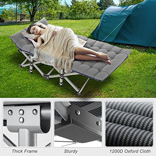 Image of ABORON Camping Cot for Adult 28 inch Extra Wide, 2PK Heavy-Duty 1200D Oxford Cot for Sleeping, Portable Folding Camp Bed with Mat & Carry Bag