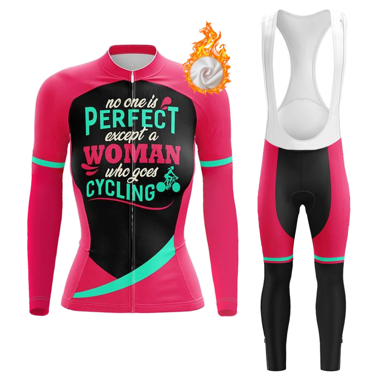 Conjunto Ropa Ciclismo Mujer Invierno Maillot Bici MTB,Traje Ciclista Polar Térmico Chaquetas Manga Larga y Pantalones Tirantes con 19D Gel Acolchado,Completa de Bicicleta Jerseys Ciclo Transpirable