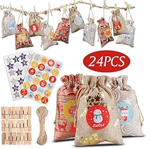 Orlegol Adventskalender zum Befüllen -Stoffbeutel, 1-24 Adventskalender Zahlen, Weihnachten Geschenksäckchen, Weihnachtskalender, Adventskalender 2020, Natur Säckchen, Jutesäckchen Bastelset -9.6x15cm