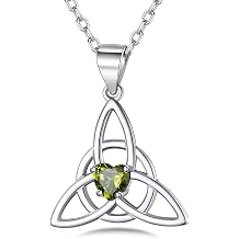 Bestyle Silver Celtic Cross Necklace with 12 Month Heart Birthstone, Dainty Celtic Birthstone Necklace Silver Chain for Women Faith Irish Amulet Lucky Birthstone Jewelry