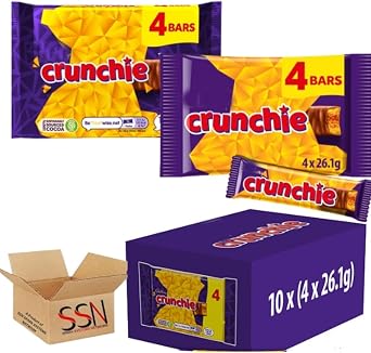 Cadbry Crunchie Chocolate Bars 4 Pack 104.4g 10x Packs By SSN Spark Systems Network