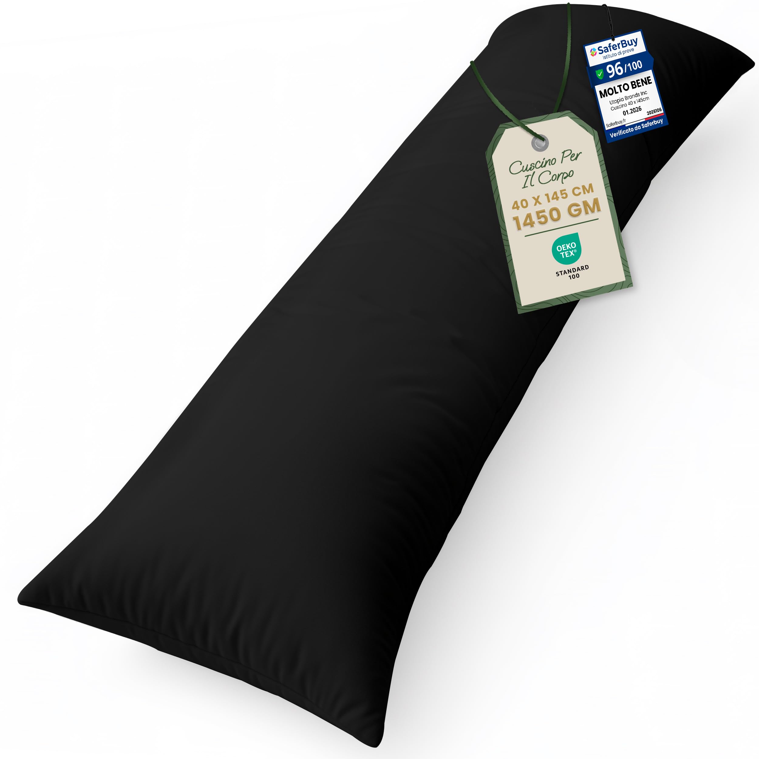 Utopia Bedding Cuscino per Dormire laterale 40x145 cm, Cuscino Lungo Per Gravidanza e Sostenere la Maternità, Cuscini Corpo (Nero)