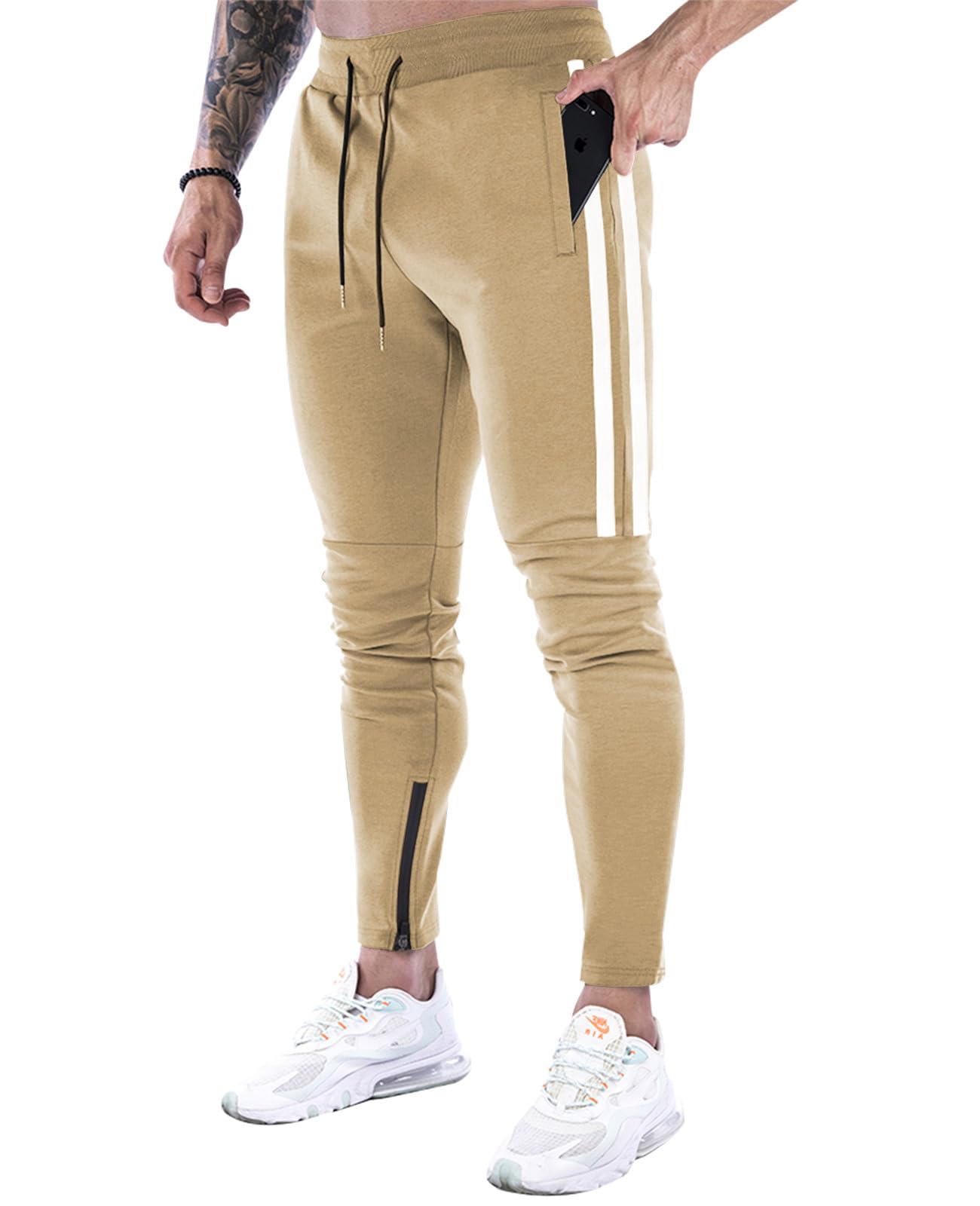 Suwangi Pantaloni Tuta Uomo Palestra Running della Allenamento Slim Fit Design a Righe con Tasche Zip