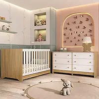 Berço Americano 3 em 1 para Colchão 130x70cm com Cômoda Caramelo Multimóveis Mp4677 Madeirado/branco
