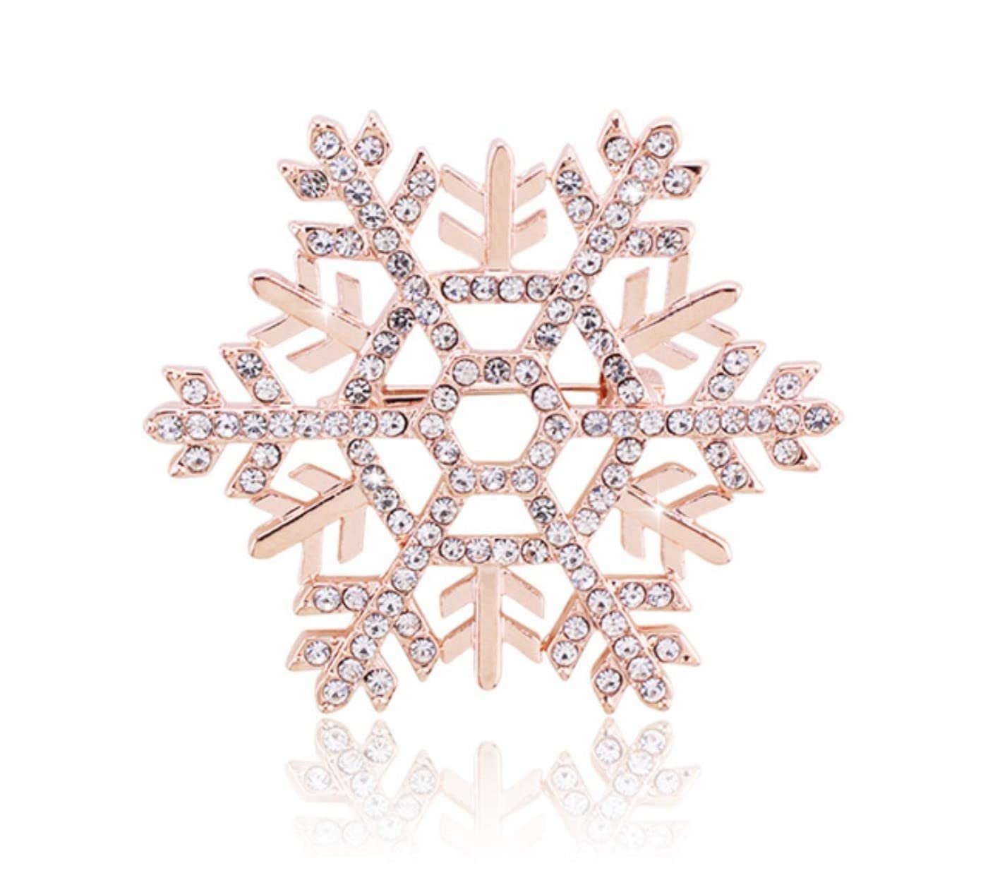 Mayiyaho Women's Rose Gold Color Luxury Rose Gold Snowflake Newest Brooches Pins For Clear Cubic Zirconia Christmas Party Winter Broches Mujer Gifts