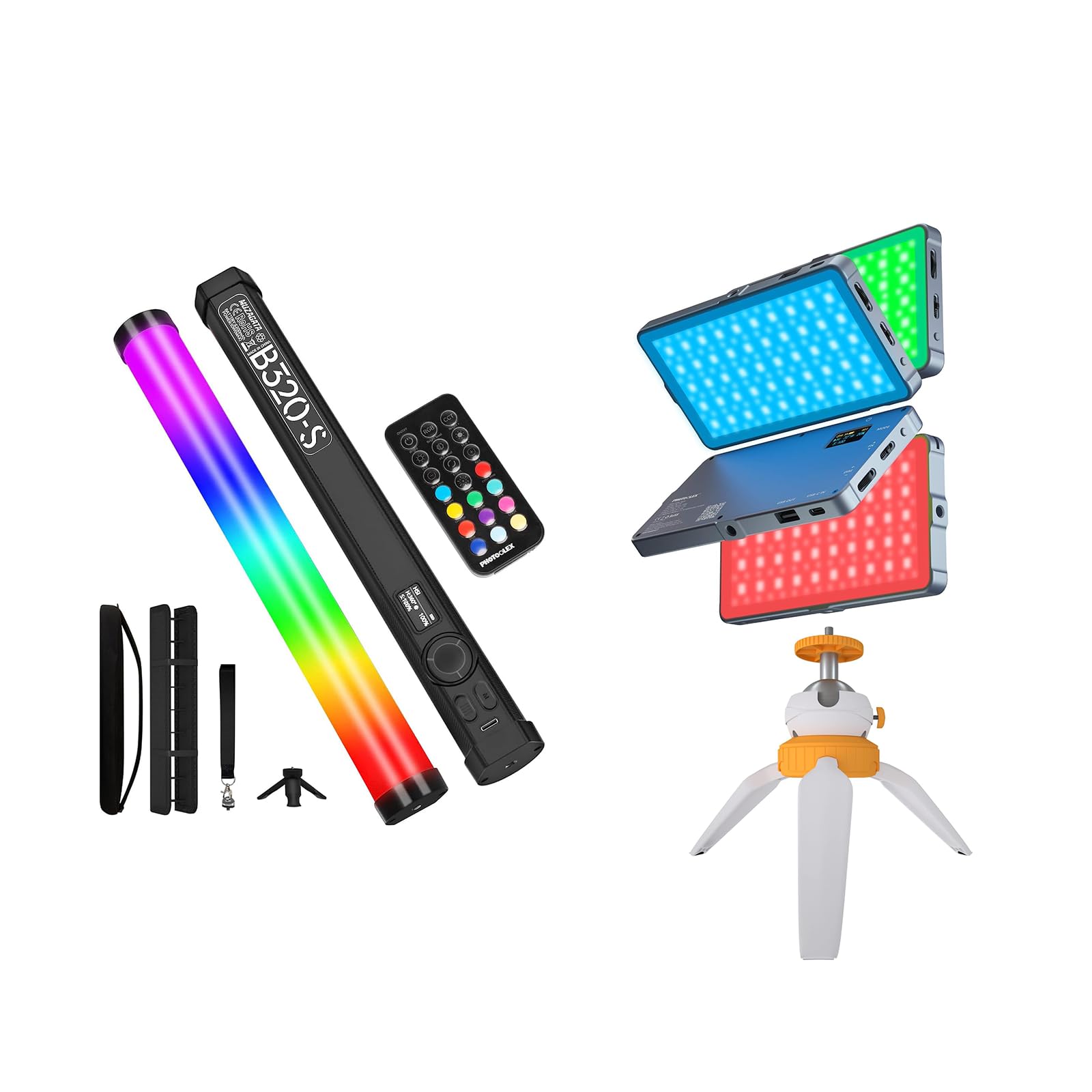 Talking Head Double Lights Seting (1 Table Tripod, 1 RGB Tube Light with Stand, 1 RGB Panel Light)