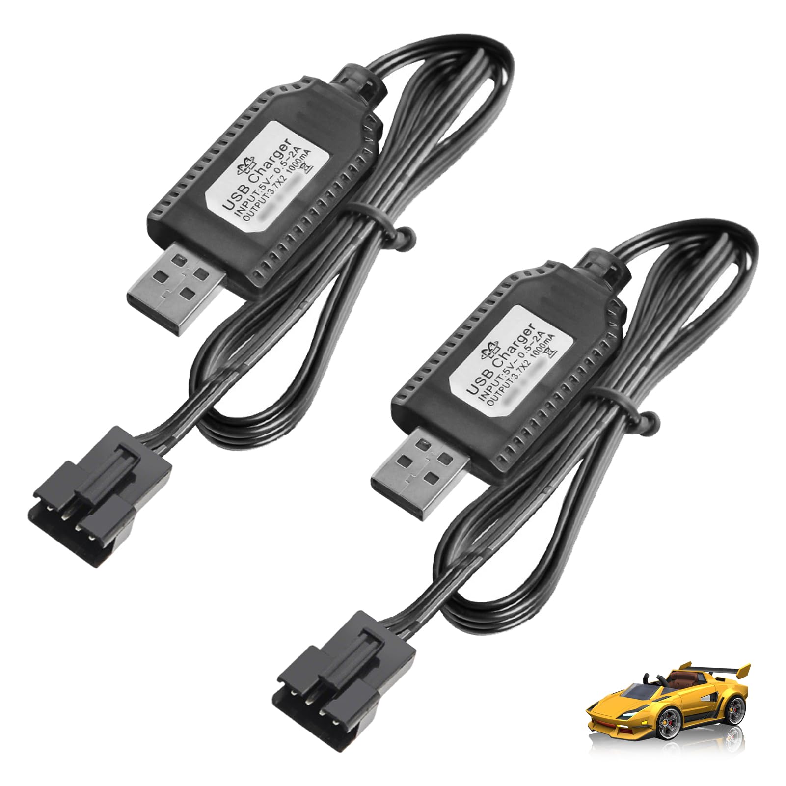 2 Pcs 7.4V USB Charger Cable, SM-4PIN USB Charger for RC, Lipo Battery Charger Cable Plug 1000mA Fast Charging Charging Cable with LED Indicator & Protection Circuit for RC Car Boat Tank Rechargeable