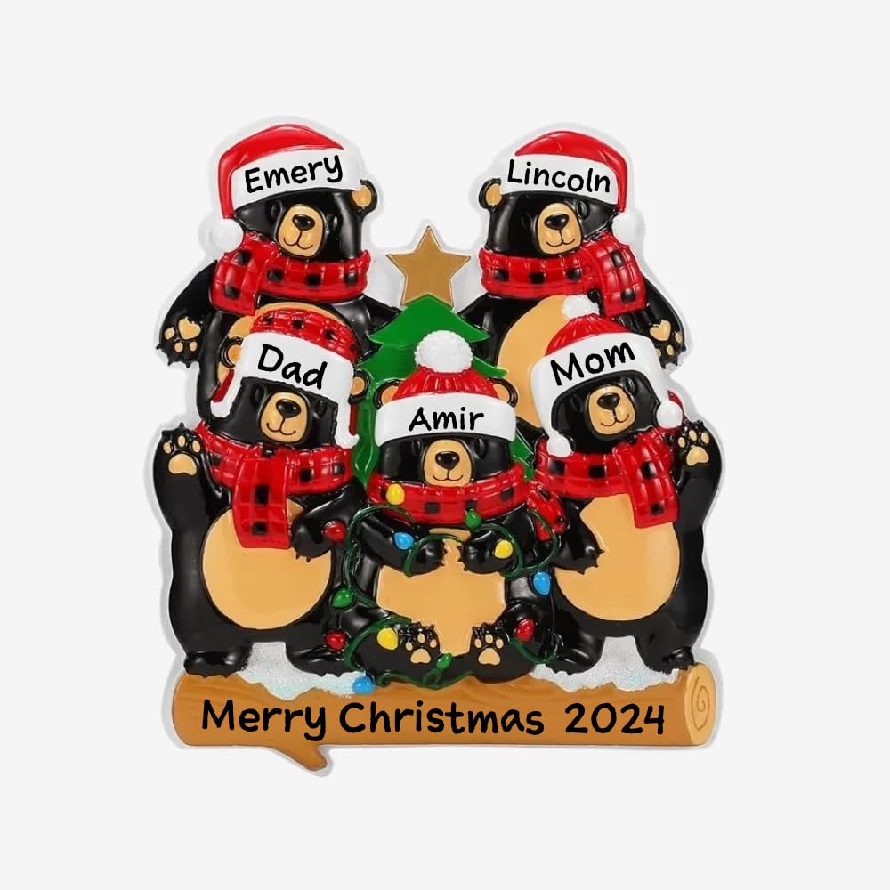 Personalized Bear Family Christmas Ornament – Festive Holiday Keepsake for Families, 2024 Custom Bear Ornament for Christmas Tree (Family of 5)