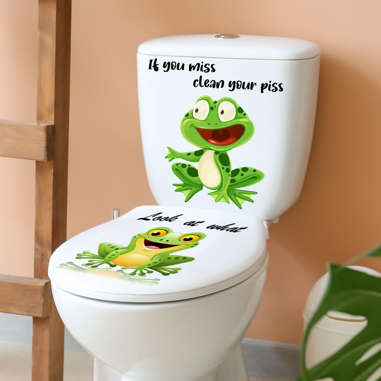2PCS Cute Animals Toilet Seat Stickers Self-Adhesive Frogs and Lettering Toilet Lid Decals DIY Removable Smile Frog Quotes Toilets Stickers for Cistern Bathroom WC Restroom Decor Door Wall Decoration