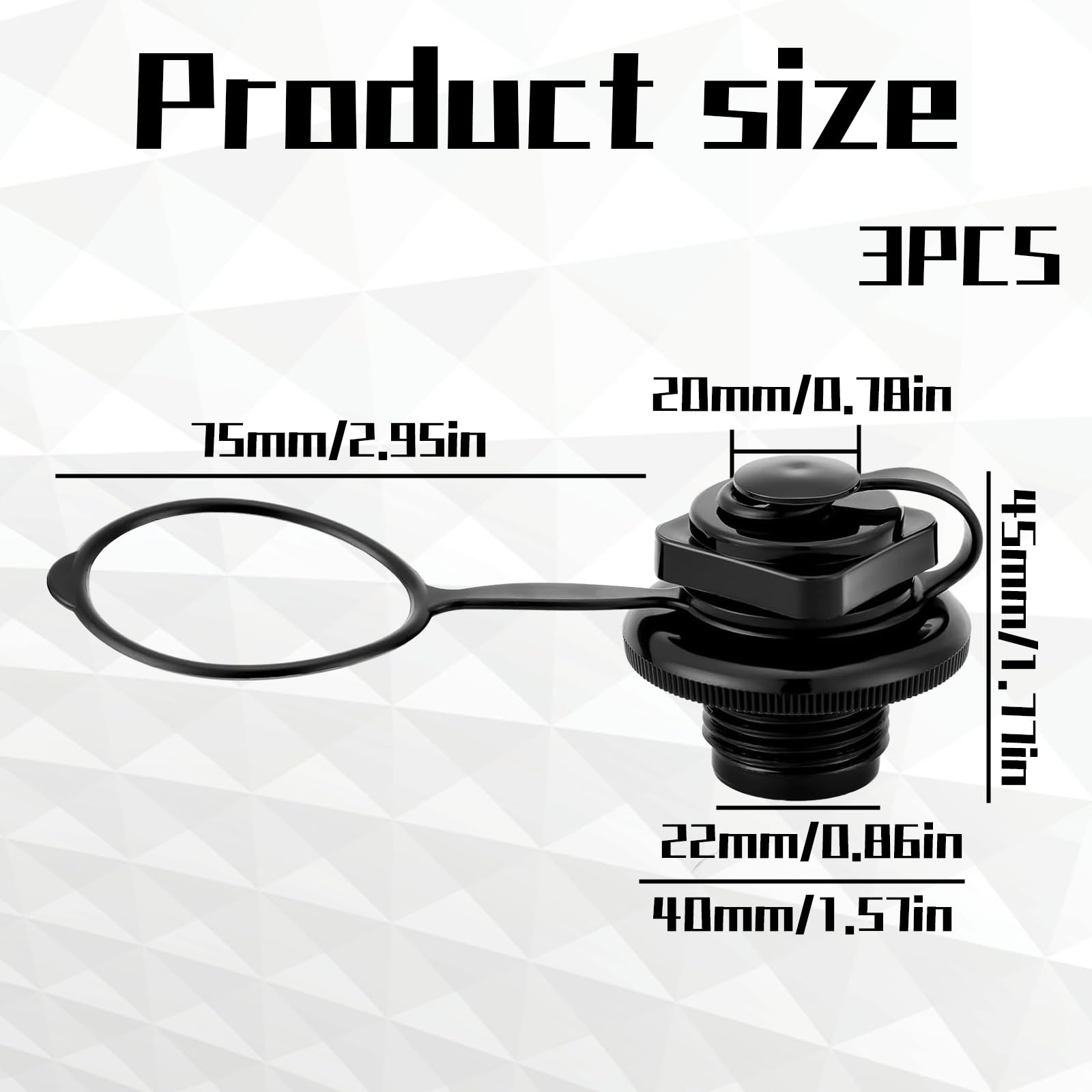 3 Schwarze 22mm Schlauchboot Ventile, Ersatzteile für Schlauchboot klein und Schlauchboot 4 Personen, PP Material mit 20mm Innendurchmesser, Ideal für Schlauchboote und Kajaks