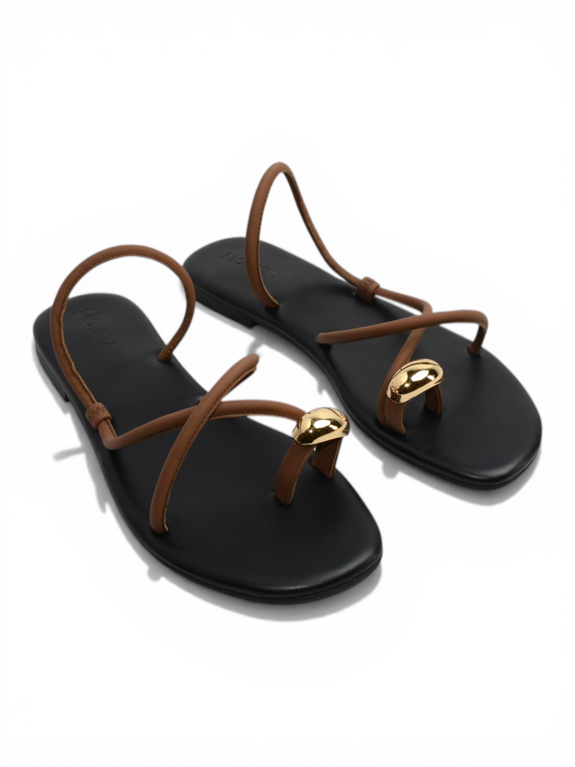 movida Women Flat Metallic Toe Ring Sandals with Cross Strap Design | Faux Leather Upper | Comfortable Slip On Open Toe Casual Flats for Daily-picture-32